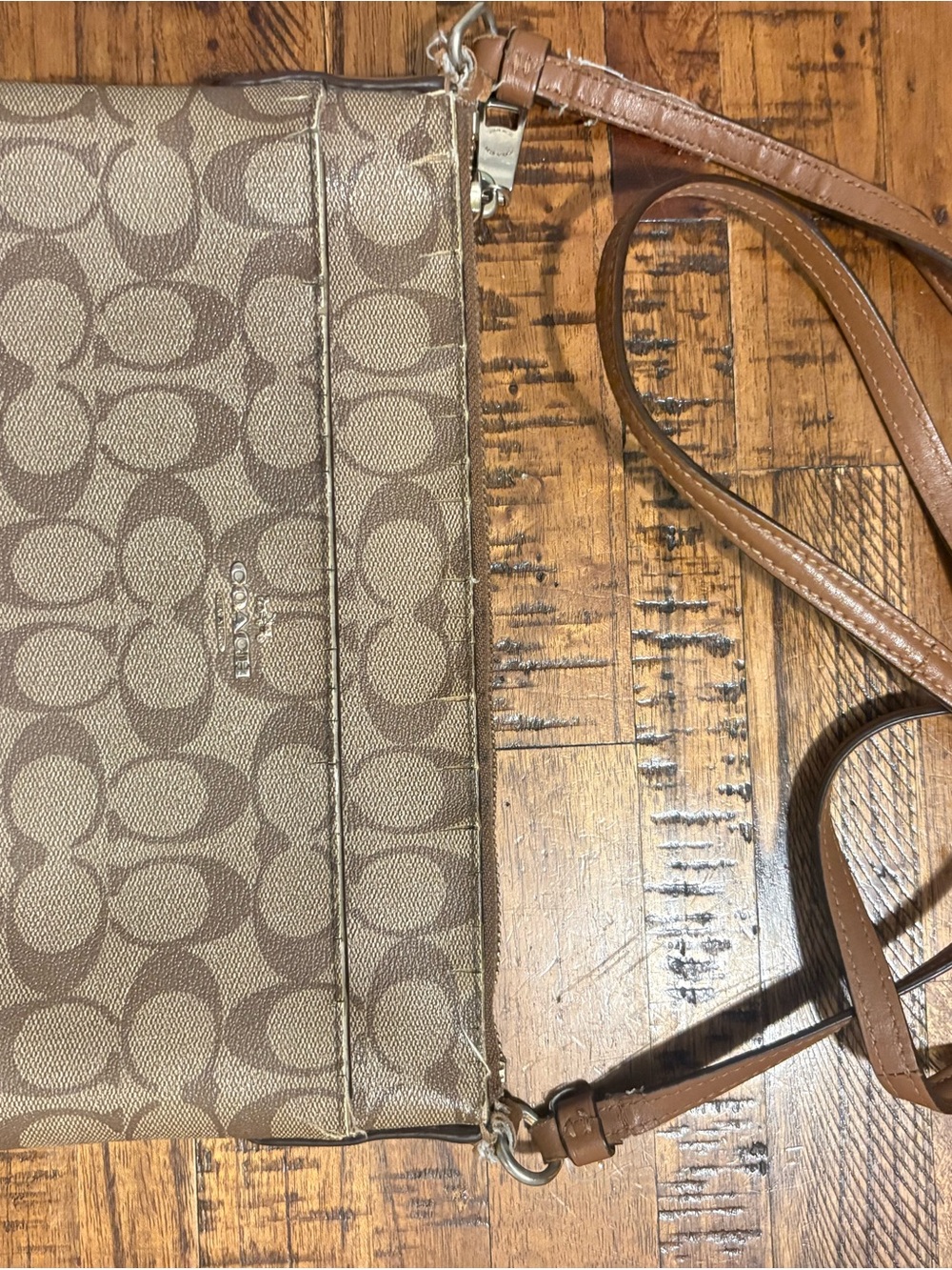 Coach Brown Signature Canvas Crossbody with Leather Trim
